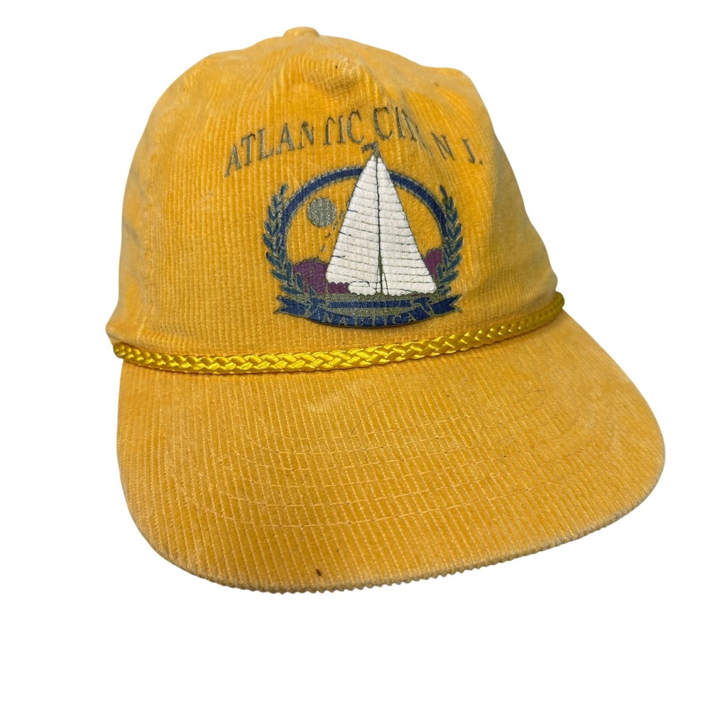 KC Caps Atlantic City Sailboat Hat Unisex OSFA Yellow Corduroy Vintage Snapback